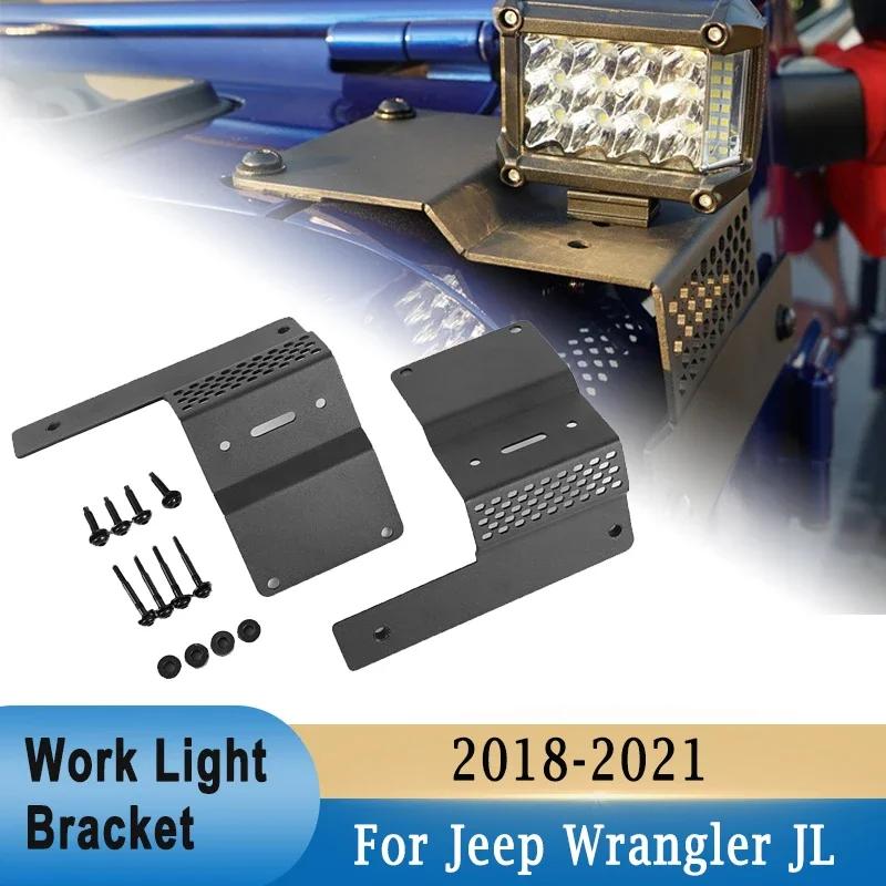 

LED Work Light Brackets Front Hood Corner A-Pillar Light Mounting Holders for Jeep Wrangler JL 2018-2021 Driving Light Accessory