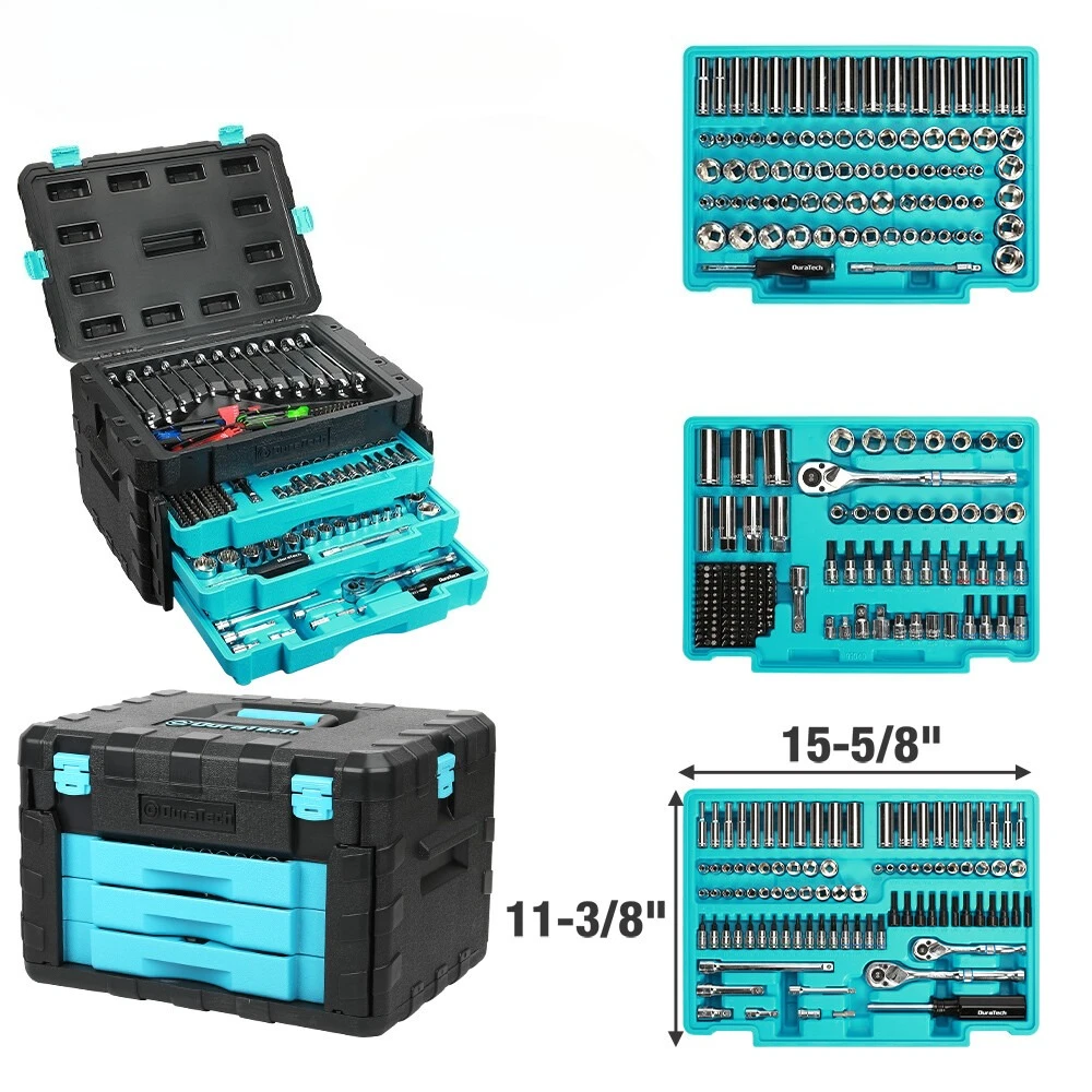

Набор инструментов для механиков 497 предметов с торцевыми головками SAE/метрическими и ящиком для инструментов на 3 ящика