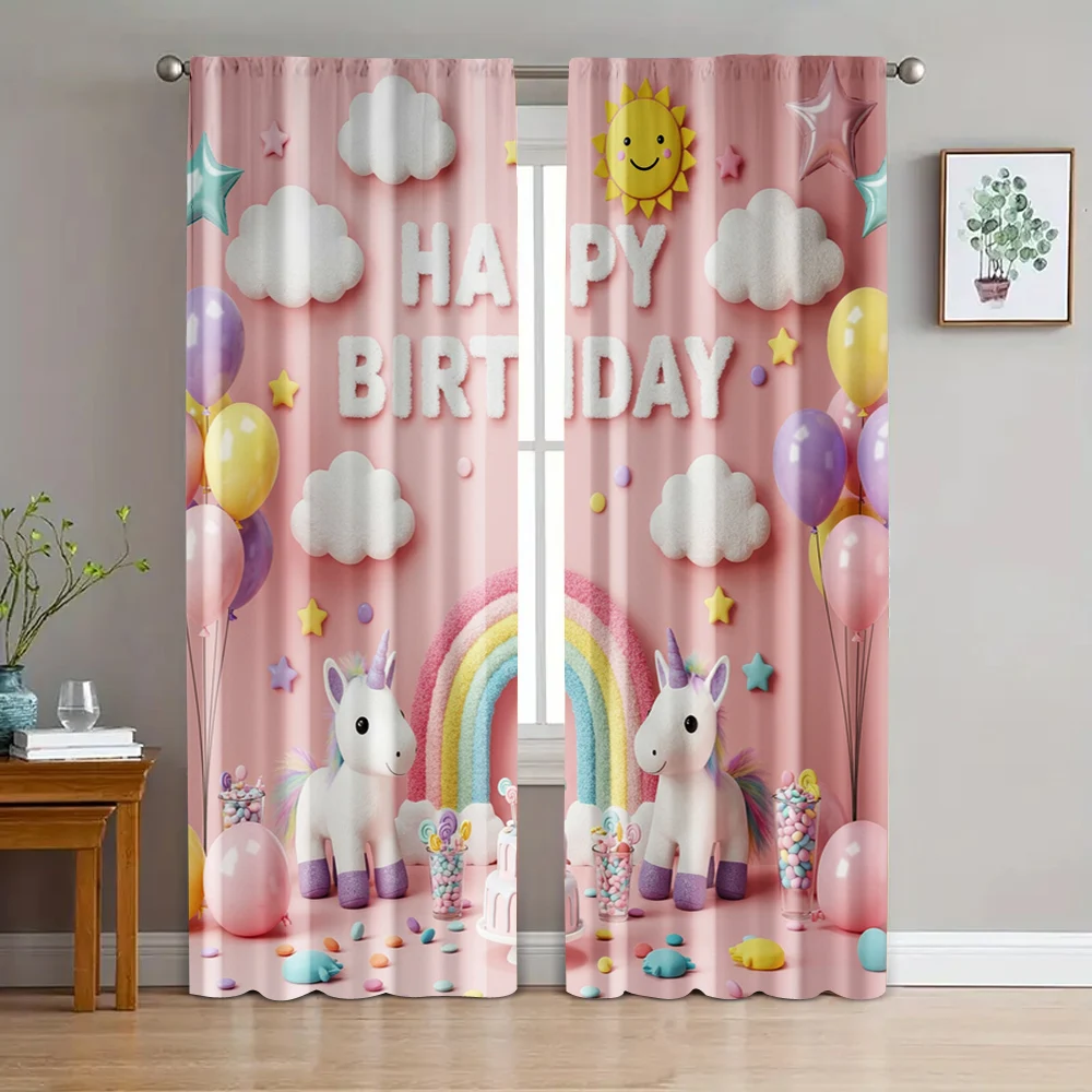 

2pc, Window Treatment Curtains Rainbow and Unicorn Versatile Polyester Fabric,Without Electricity Holiday Decorations for Living