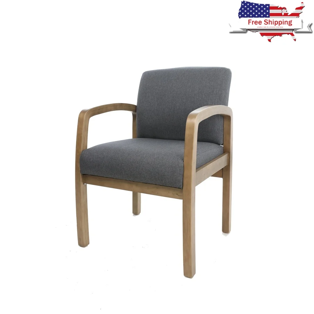

Transitional Upholstered Armchair No Tools Assembly Slate Gray Linen Fabric Driftwood Base Guest Chair Comfortable Seating