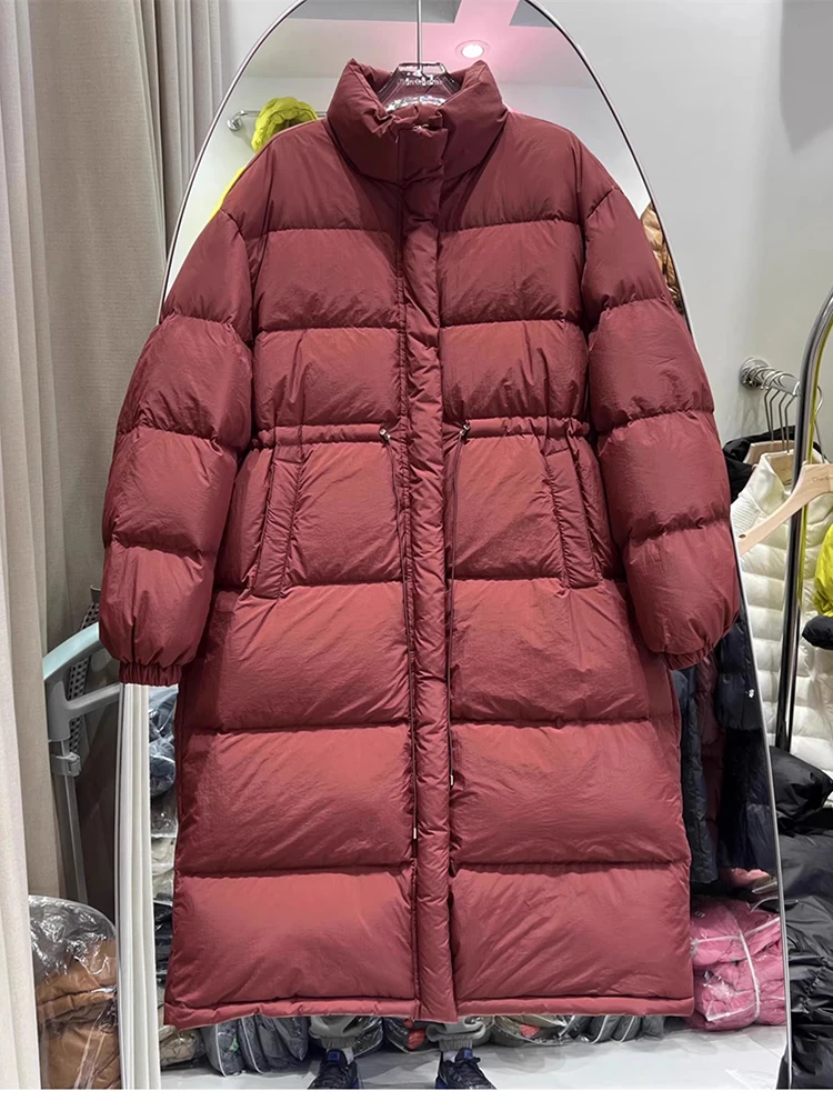 Winter New Medium length Down Jacket Women's Stand up Collar Waist cinching Slimming Thickened Warm White Duck Down Coat