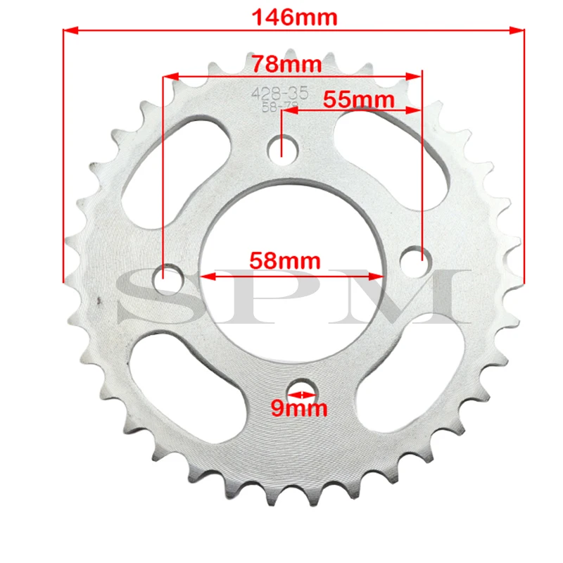 428 35 tooth 35T 58MM Rear Chain Sprocket For ATV Quad Pit Dirt Bike Buggy Go Kart Motorcycle Motor Parts 428-35T