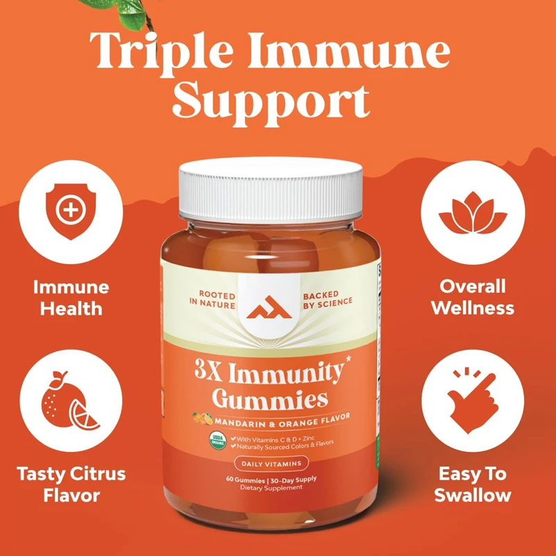 

Vegetarian Organic Immune Support Gummies - D3 Zinc and Vitamin C Gummies for Adult Immunity - Gluten Free and Non GMO