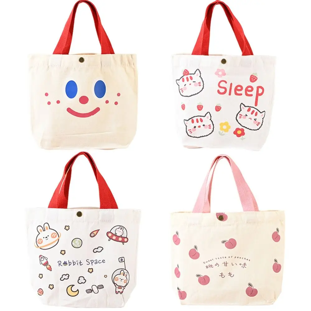 Fashion Peach Canvas Tote Bag Canvas Big Capacity Mini Handbags Cartoon Lunch Bag Travel