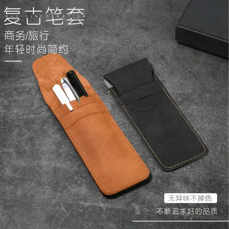 

Vintage Leather Pen Case Pocket Pen Pouch Mini Stationery Organizer Bag for Students Office Women Men Business Travel