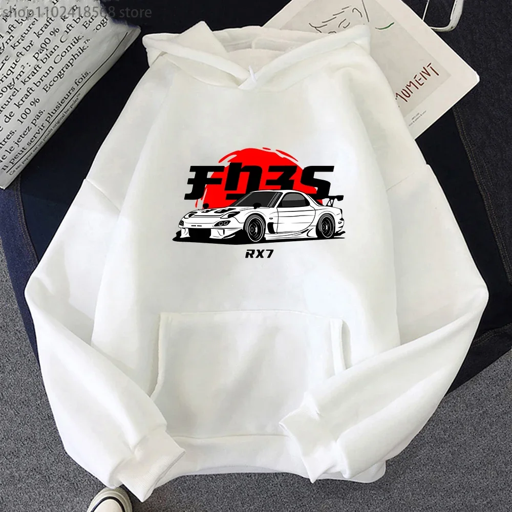 Blanc RX 7 Hoodies Men JDM Sweatshirt Print Initial D Streetwear Women Winter Casual Harajuku Long Sleeve Top Anime Y2k Hoodie