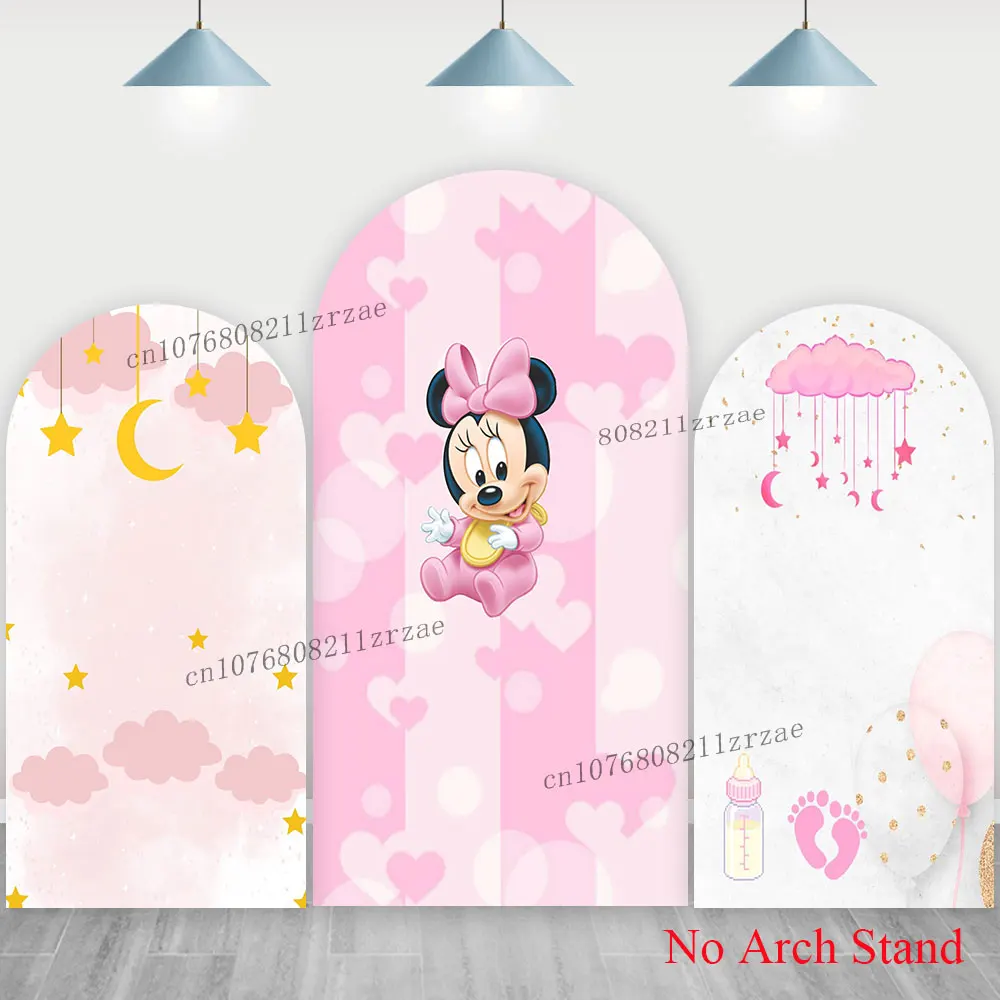 

Фон с аркой и Минни Маус для девочек, первый день рождения, милый розовый декор, баннер для детского душа, фон, настенный постер для фотосъемки