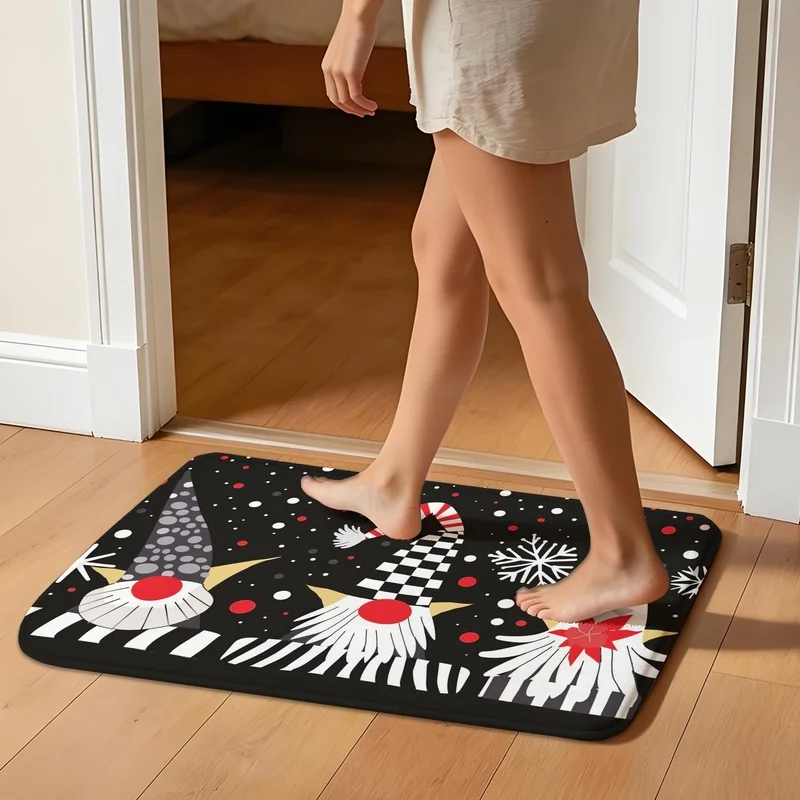 Christmas Gnome Print Doormat Non Slip Absorbent Floor Mat Snowflake Holiday Entryway Decor Rug