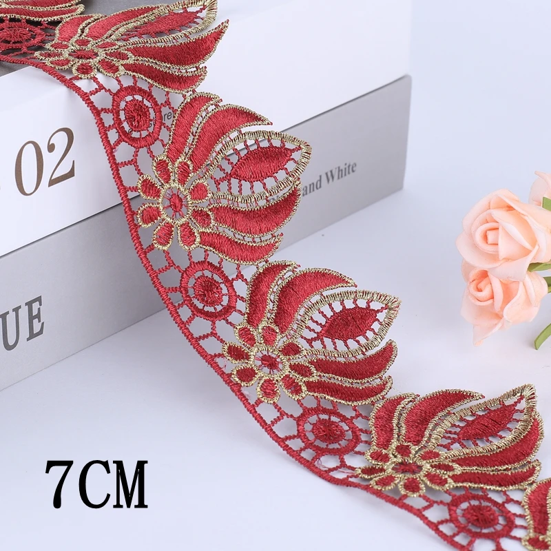 1/2/5 metrów 7-9.5cm czerwony haftowane koronki Wedding Party boże narodzenie odzież wyroby rękodzielnicze DIY koc kurtyny kapa na kołdrę koronki