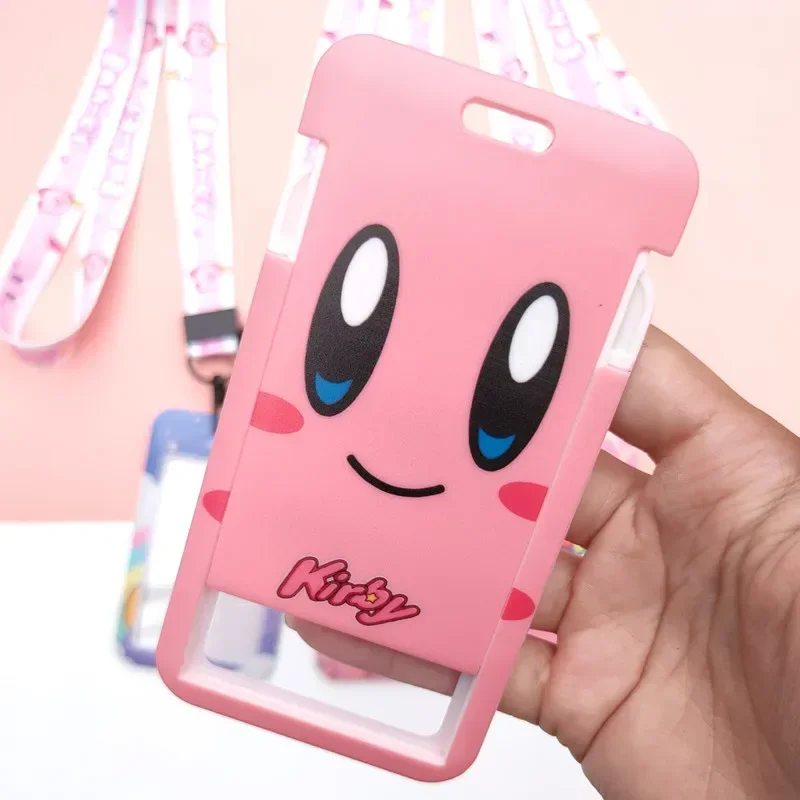 Kirby Card Holder Lanyard Cute Anime Phone Strap Student Supplies Cards Protection Anti-loss Protective Cover Gift for Girls Kid