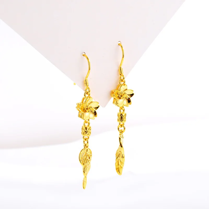 Japanese and Korean fashion AU999 gold earrings ladies temperament love earrings 24K pure gold long tassel personality earrings