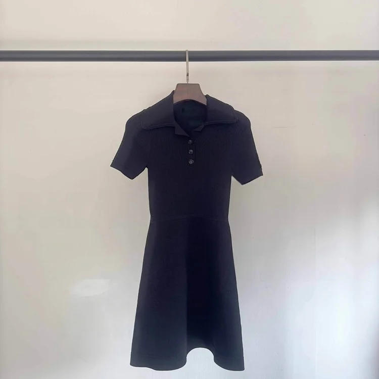 

S Home Early Autumn New Women's Classic Collar Waist-Cinched Knitted Bla Dr High Waist A-Line Skirt ort Sve Dr