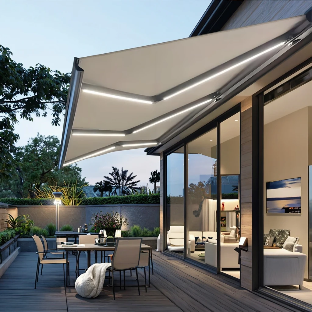 Motorized 3x3 Folding Retractable Aluminum Awning 4m White Frame Automatic Remote Control for Terrace Door Patio Use