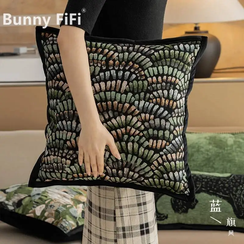 Chenille Thread Stitching Black Edges Cushion Covers Solid Dyed Soft Decorative Throw Pillow Case for Sofa Bed Living Room Decor