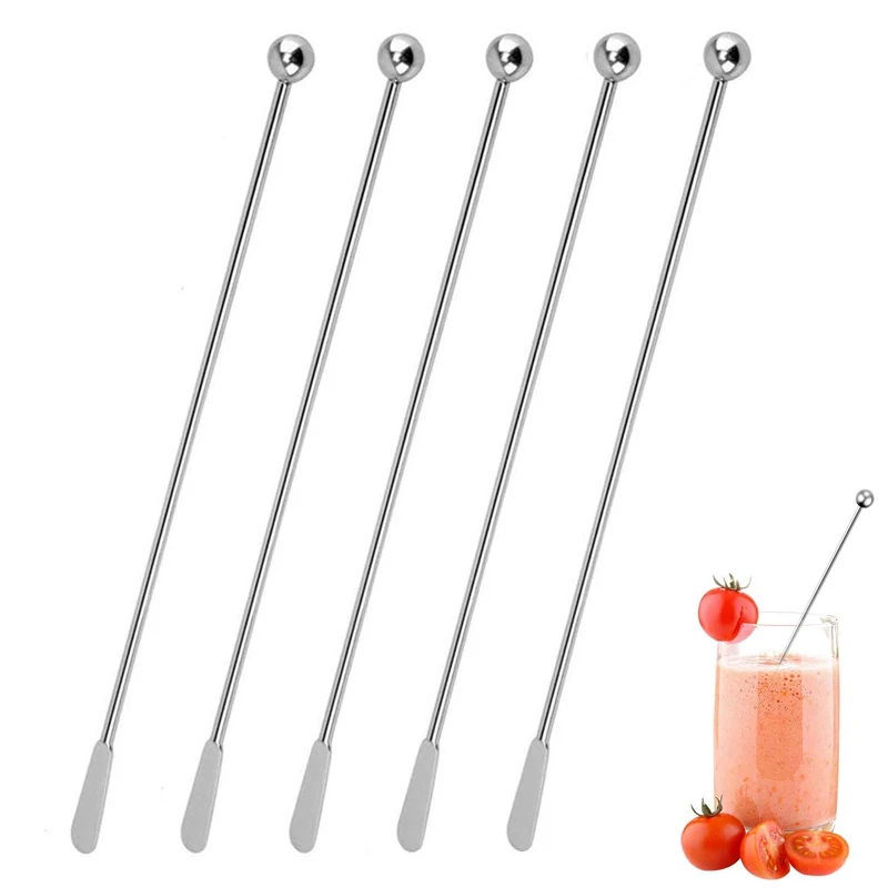 5pcs/set Stainless Steel Mixing Cocktail Swizzle Stick  Cocktail Paddle Drink Stirrers Reusable Swizzle Stick for Bar Party Home