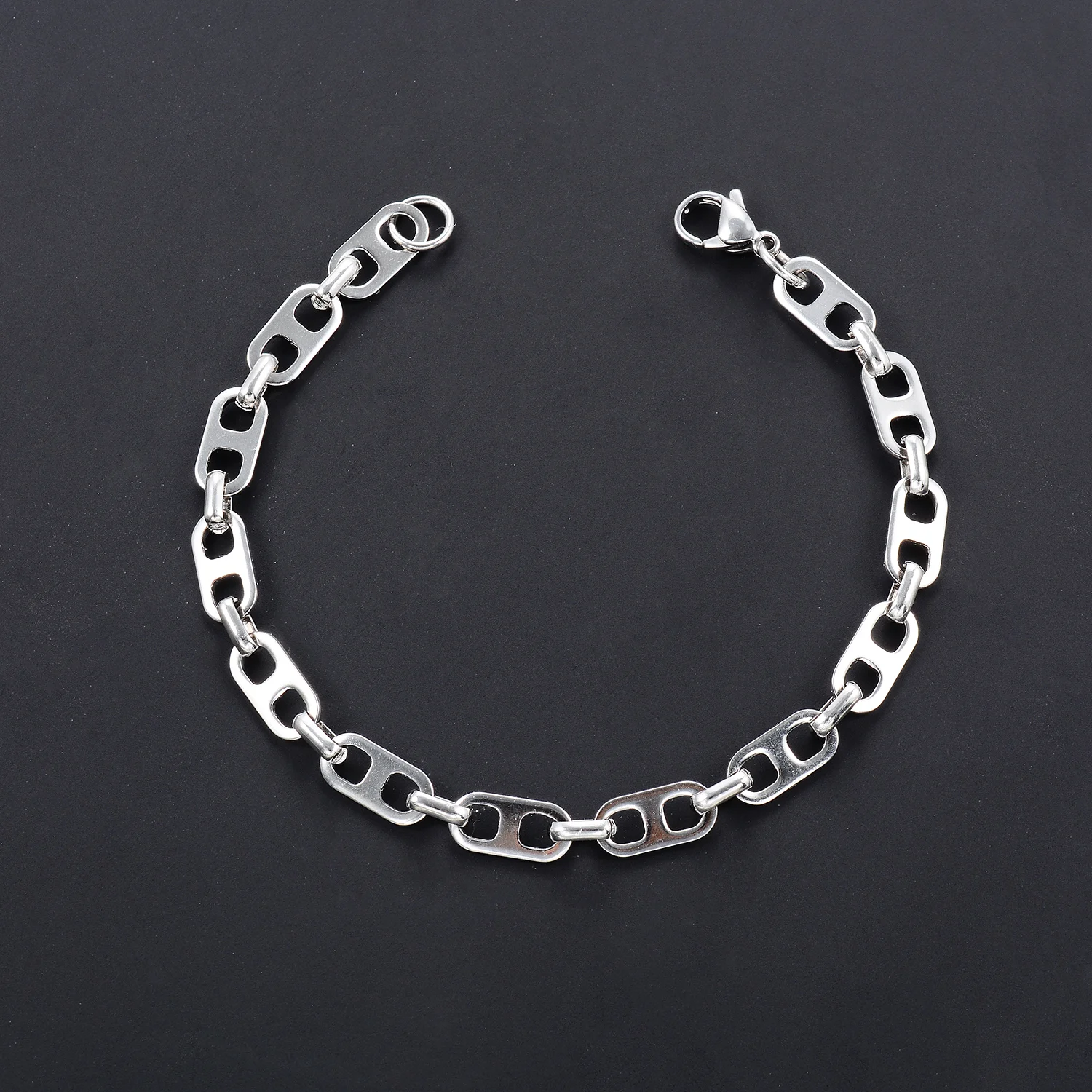 6 mm breites Edelstahl-Armband, Schweinsnase-Kette, klassischer Punk-Schmuck für Damen und Herren. – Detail 5
