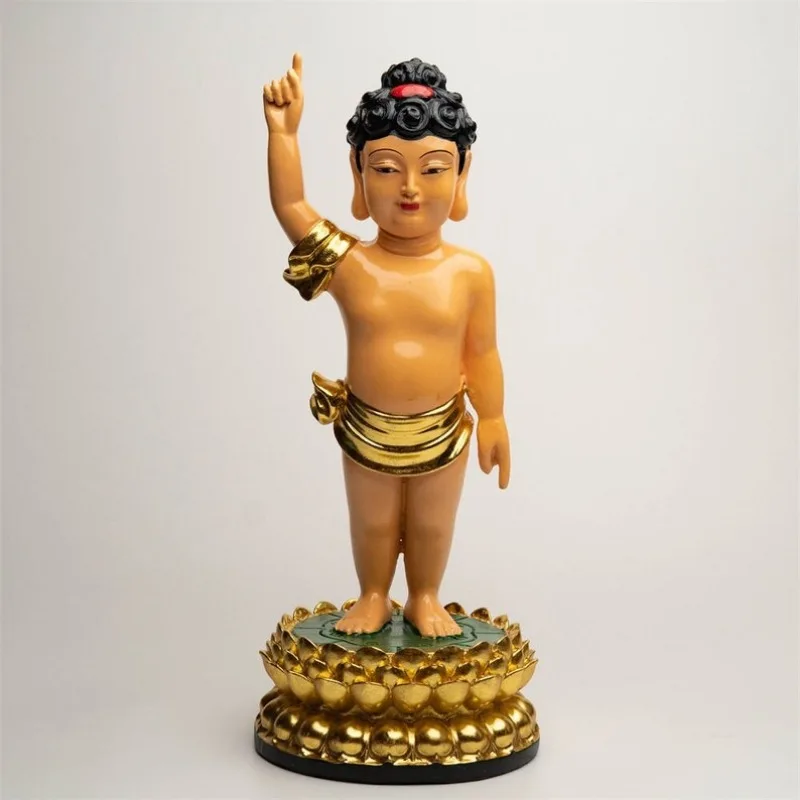 Resin Golden Prince Buddha Statue, Hand-Painted Bathing Ceremony Figurine, Worship and Decoration