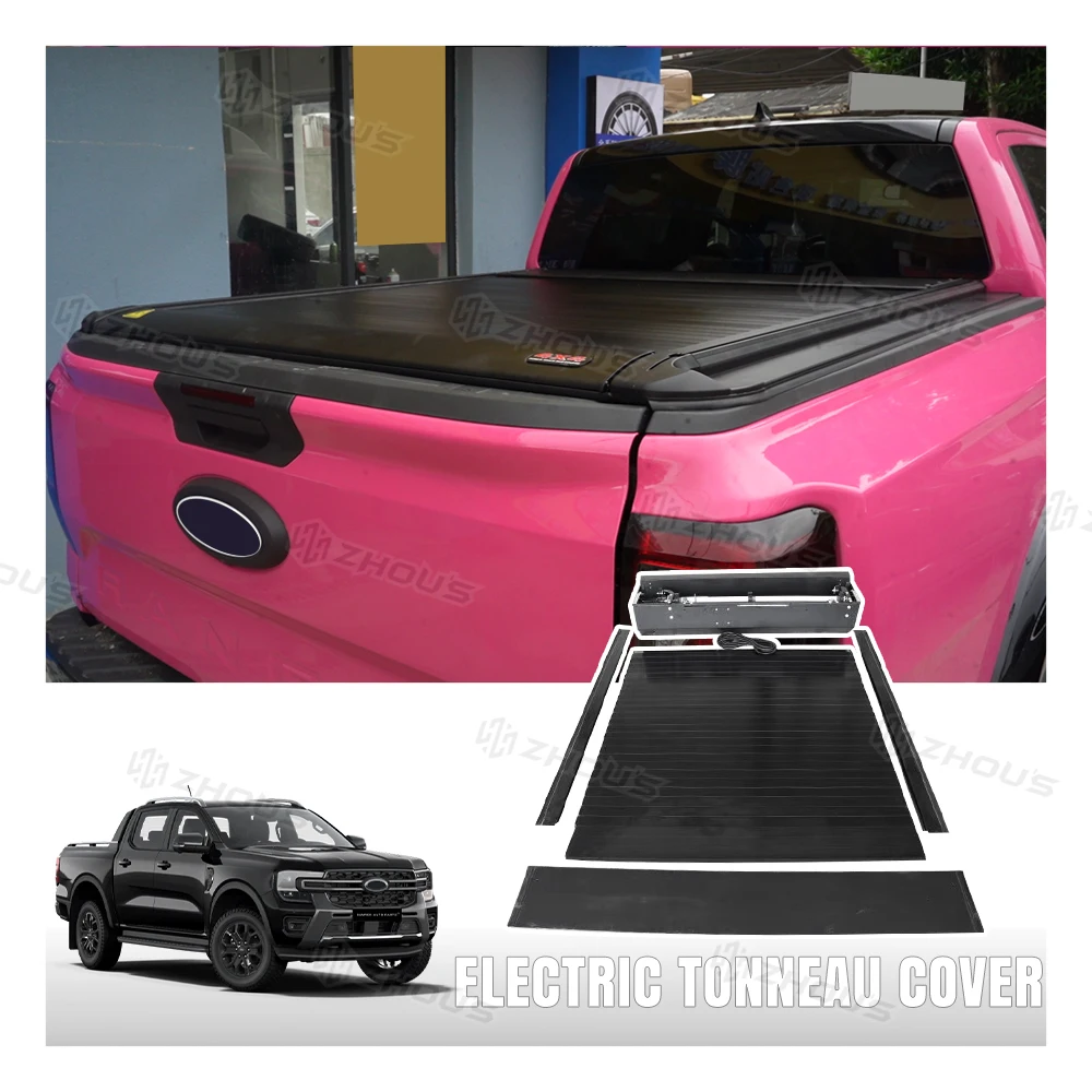 

Zhous Retractable Aluminum Alloy Pickup Truck Waterproof Roller Shutter Roller Electric Tonneau Cover for Ford Range T9