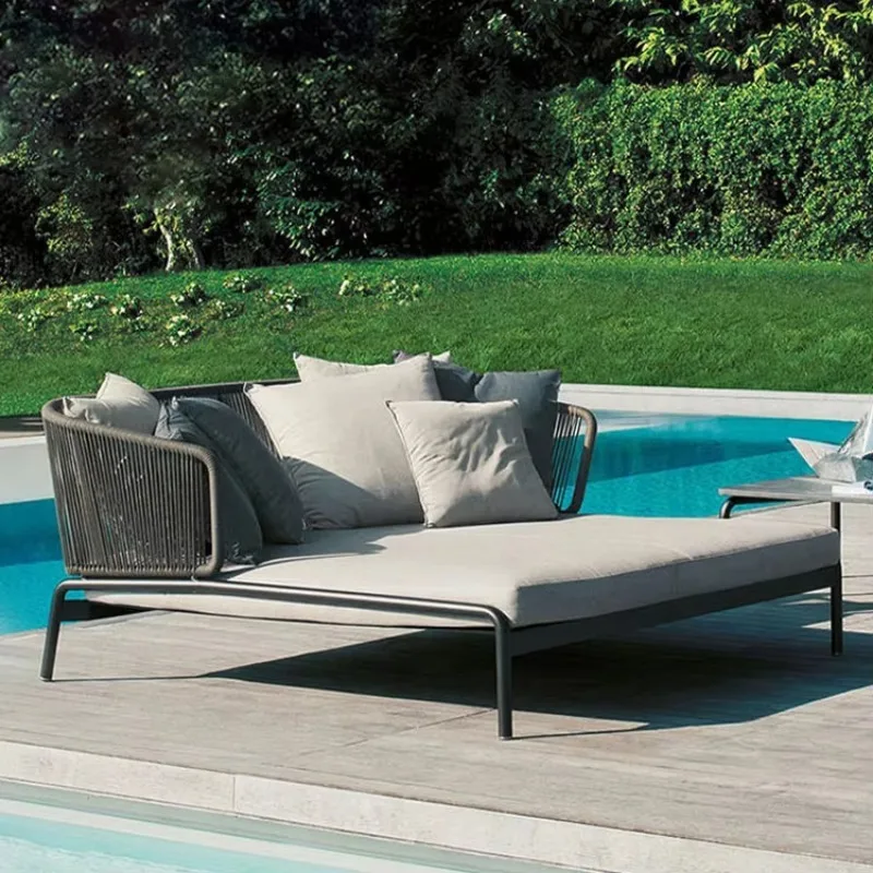 Outdoor Beach Loungers, Waterproof Pool Loungers, Aluminum Braided Rope Beach Sunbeds Fast Delivery