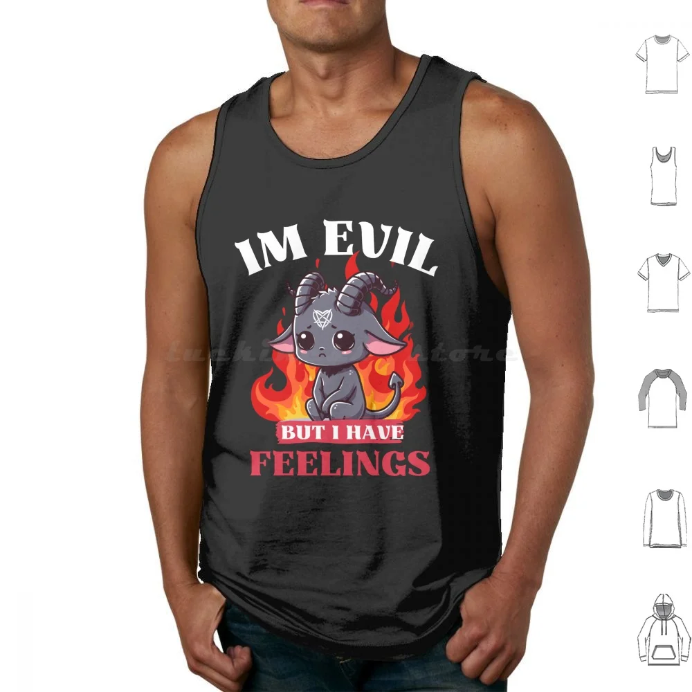 Evil But I Have Feelings-Cute Baphomet Tank Tops Kamizelka bez rękawów Baphomet Evil Lonely Feelings Sad Goth Girl Creepy Cute