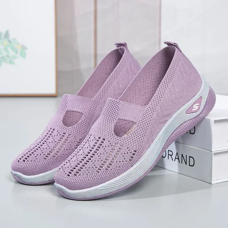 Zapatos de verano para mujer, zapatillas de deporte transpirables de malla, plataforma plana ligera, nuevos zapatos casuales, zapatos tejidos antideslizantes para caminar para mujer