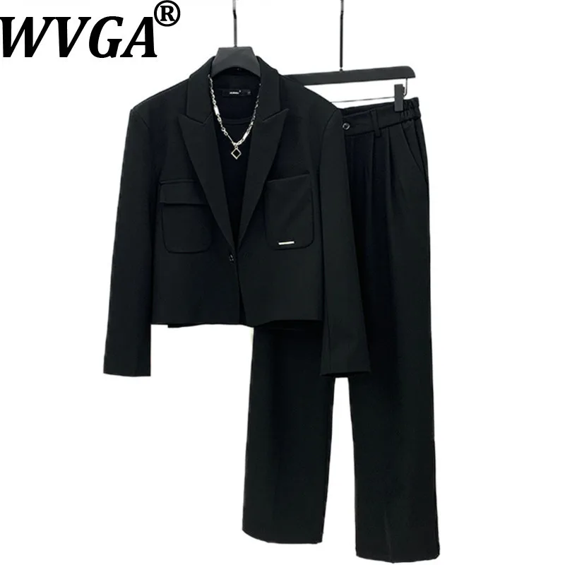 

WVGA, весенне-осенний новый мужской комплект из двух предметов, нишевый шикарный повседневный короткий пиджак с подкладкой на плечах, прямой костюм Y2K, брюки Ins W13428