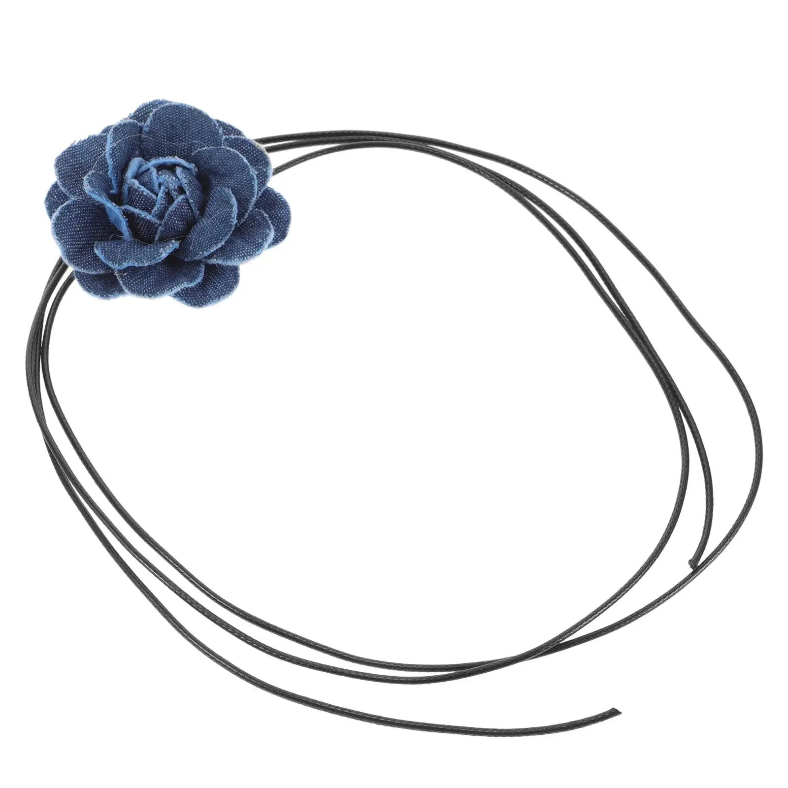 

Big Rose Necklace Choker Women Chunky Black Flower Denim Tie Boho Long Wrap Jewelry Trendy Accessories