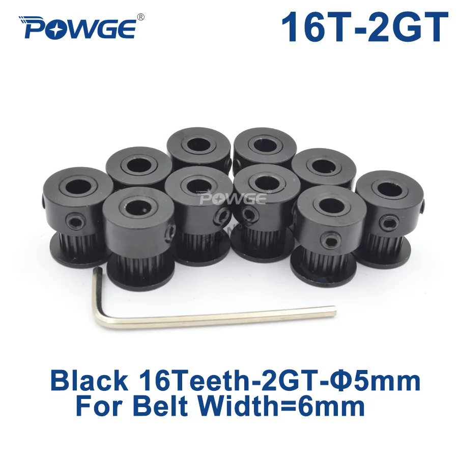 POWGE czarny 16 zębów 2MGT 2GT koło pasowe rozrządu 5mm mały luz do 2M GT2 otwarty pas synchroniczny szerokość 6mm 16 zębów 16T VORON