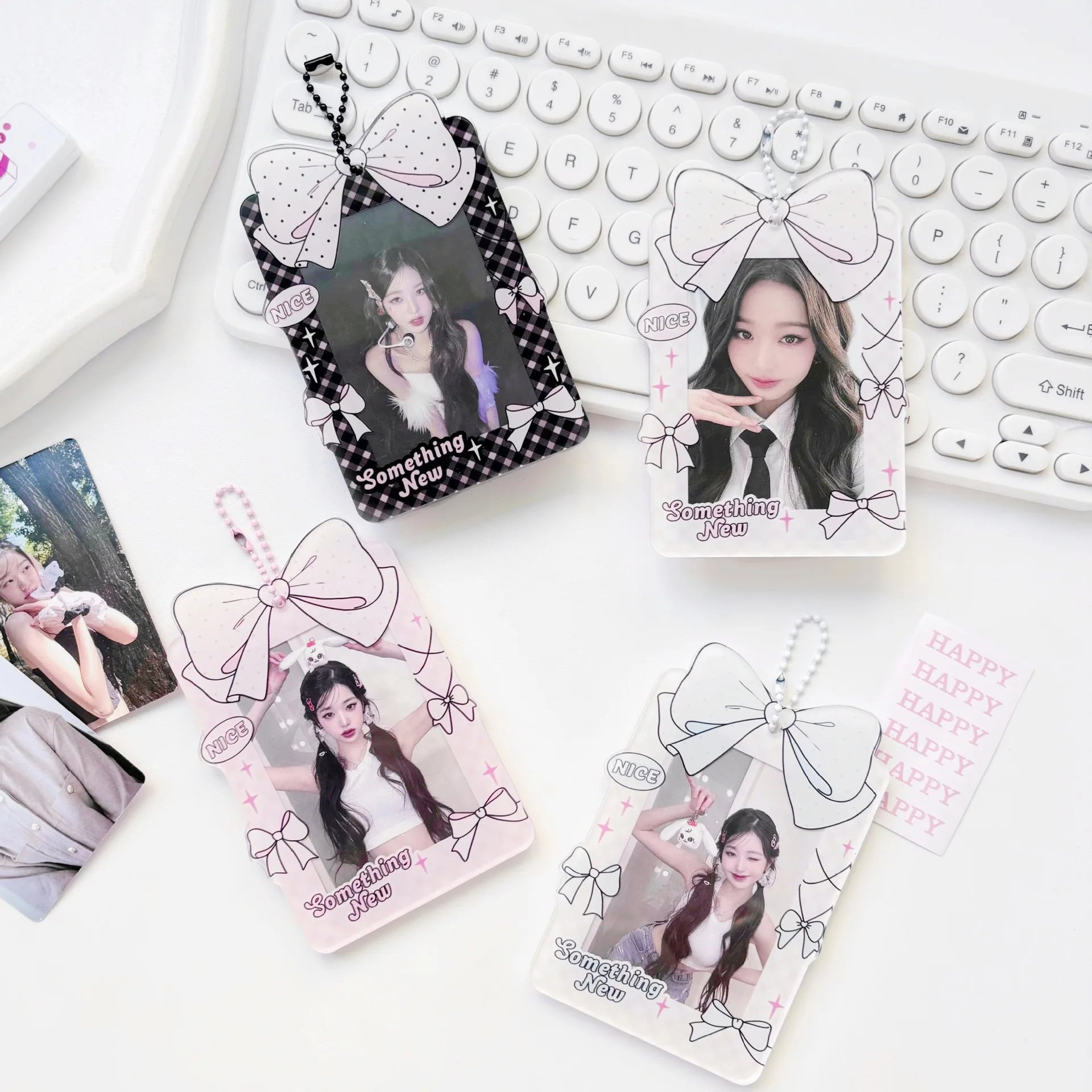 

Kawaii Original INS bow ballet style 3 inch Acrylic Kpop Photocard Holder idol Photo Card Holder Bag Pendant School Stationery
