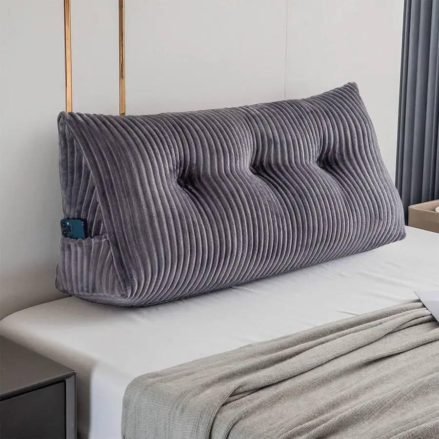 

Triangular Headboard Wedge Bed Rest Reading Pillow Backrest Positioning Support Bolster Cushion with Removable Cover Grey, Twin