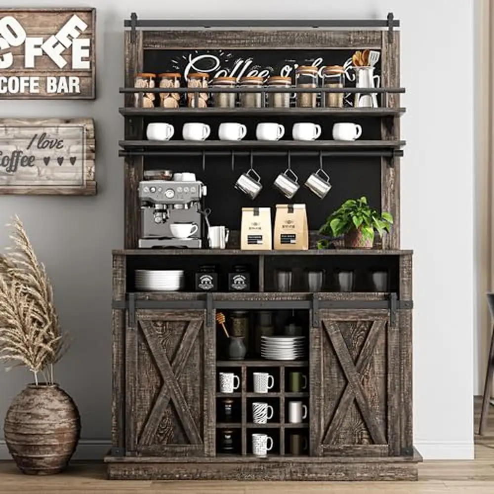 Boerderij Koffiebar Kast Schuifdeur Opbergbuffet Dressoir Charme Blackboard Diy Onderscheidend Kenmerk Mdf Metaal 75"