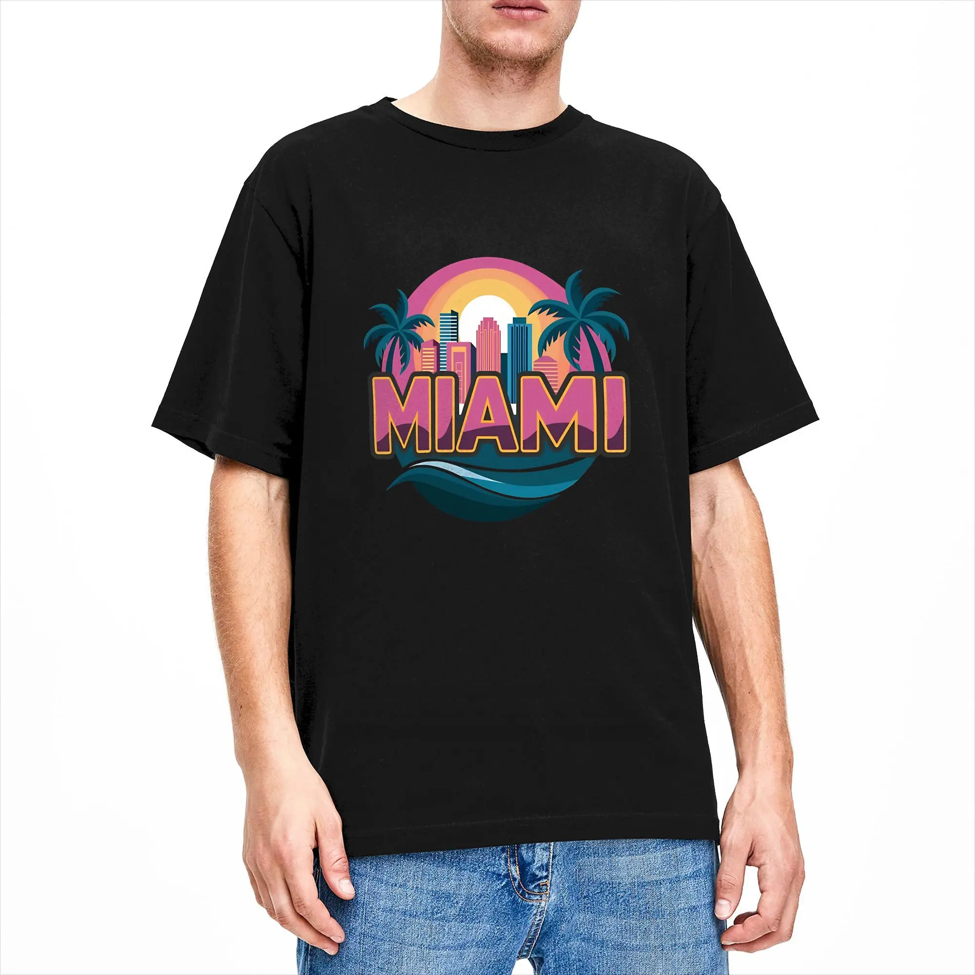 Miami Florida United States T-Shirts Men Women  Funny Cotton Tees Round Neck Short Sleeve T Shirt Plus Size Clothes