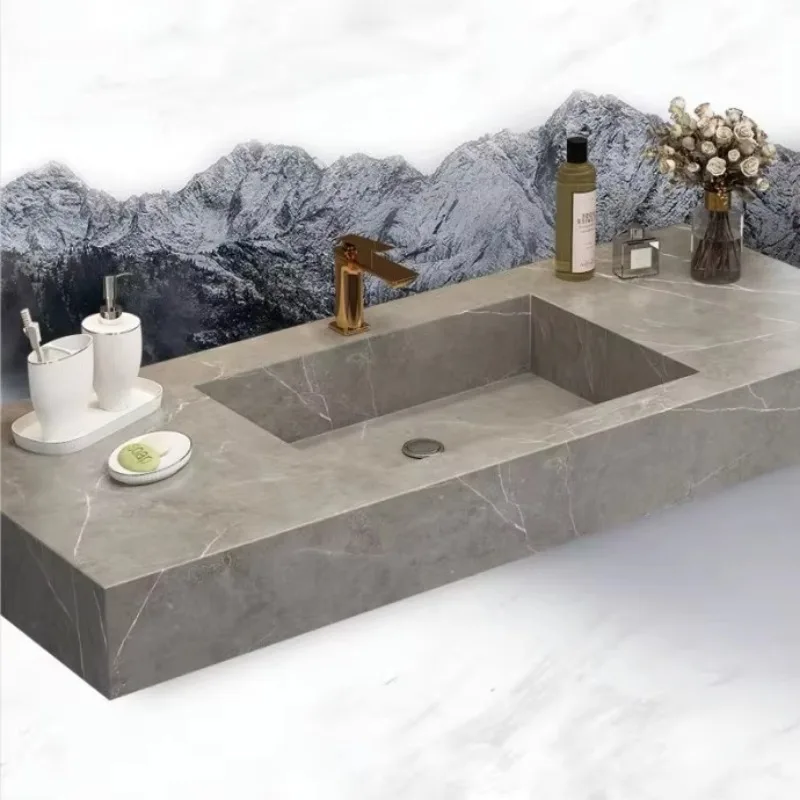 Black  Marble Rock Stone Washbasin Sink Wall Hanging Sensor LED Mirror storage Cabinet