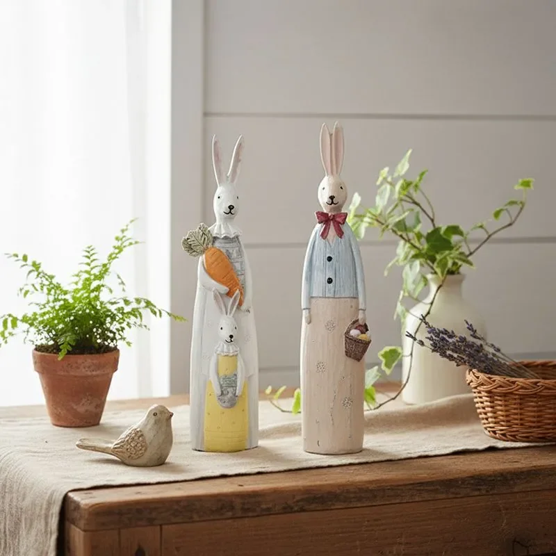 retro rabbit ornaments imitation wood carving couple rabbit creative home room bedroom desktop decoration window display