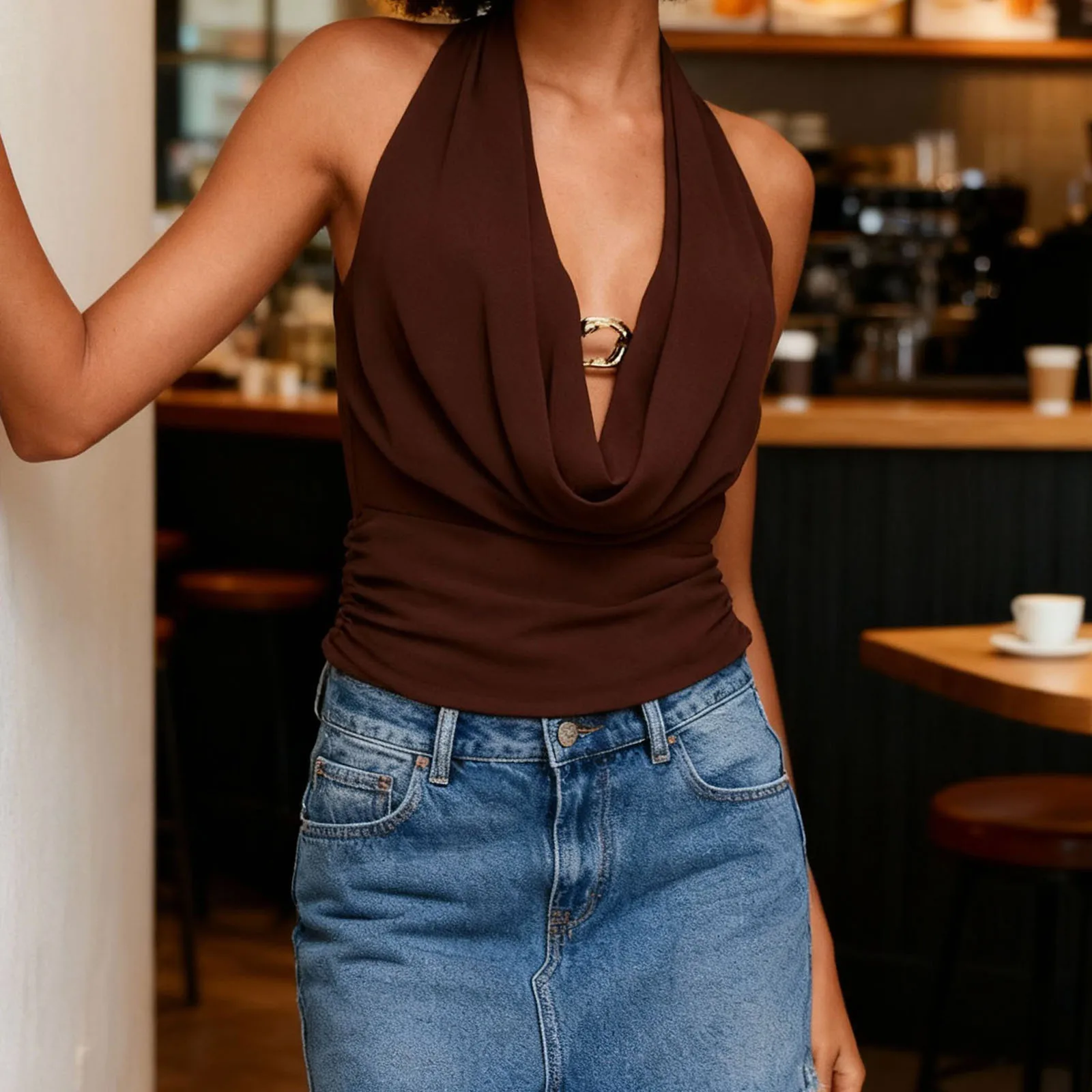 Women Halter Crop Top Clubwear Fashion Y2K Sexy Tank Tops Summer Female Streetwear Solid Slim Fit Cowl Neck Backless Vest