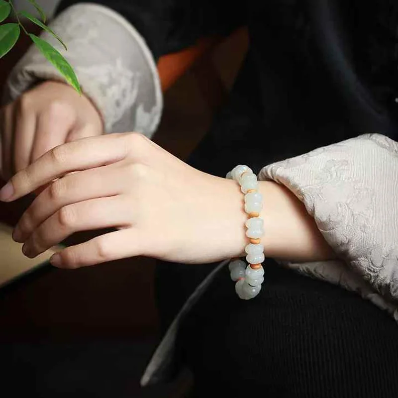 Supply Chain Natural Hotan Russian Material Sheep Fat Grade White Jade Crafts Double Bracelet