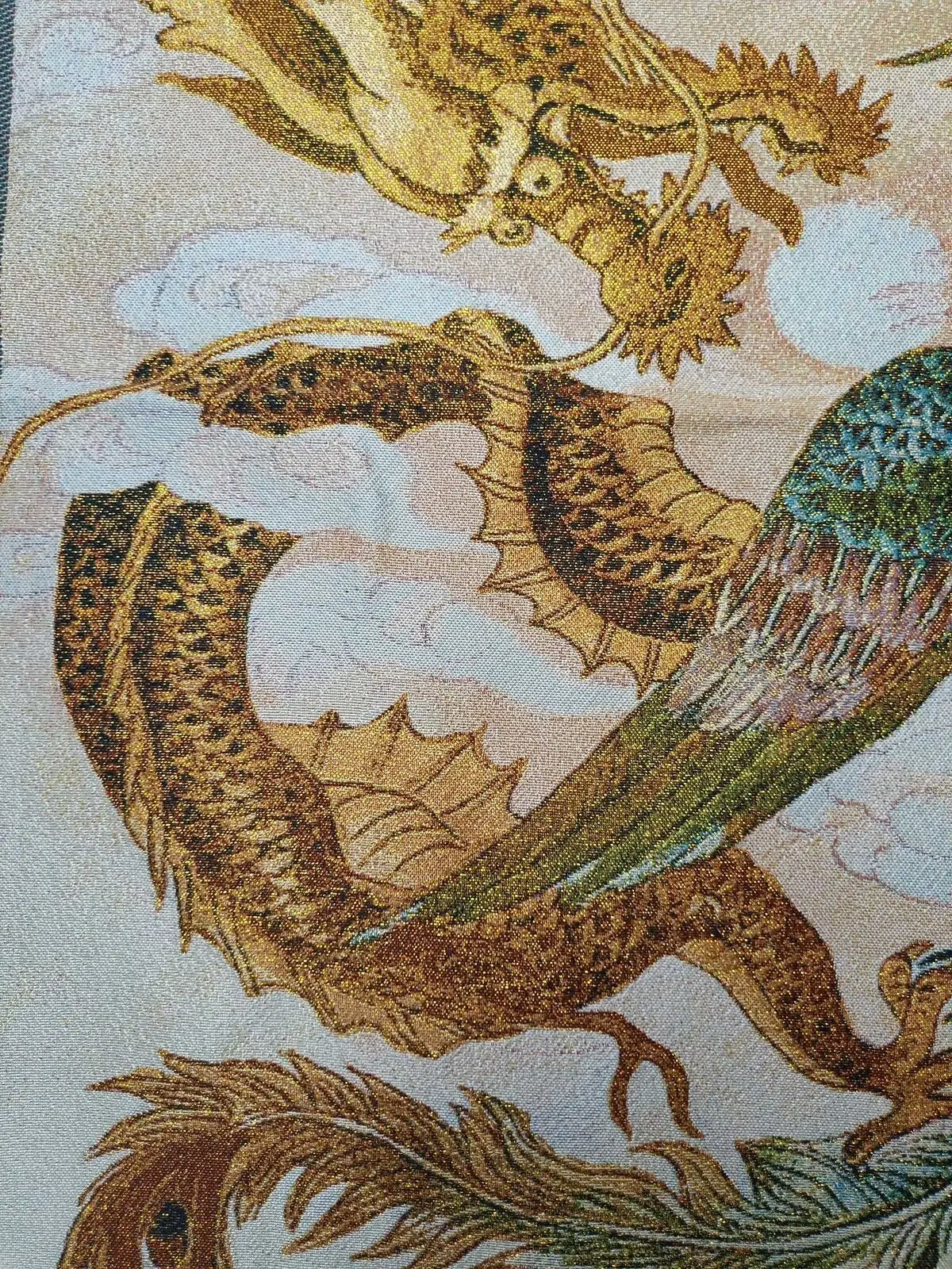 

Meditation36"China Cloth Silk Animal Dragon Phoenix Mural Wall Hanging Tapestry