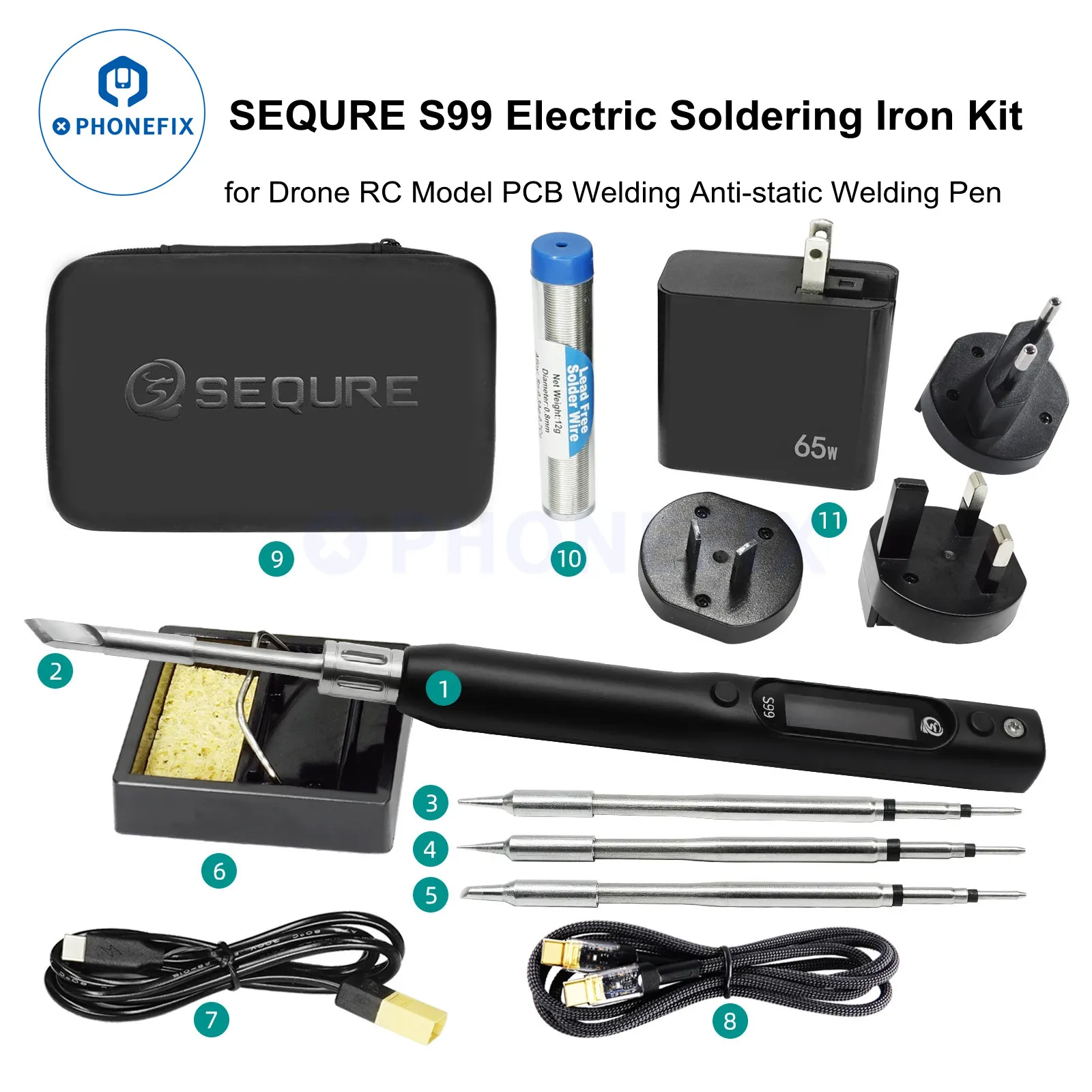 S99 S60 Electric Soldering Iron Tools Kit 50-500℃ Display Adjustment Auto Sleep Fast Meliting Point Welding Pen for PCB RC Model