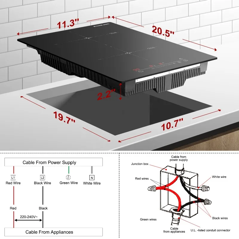 

IH30BF built-in induction cooker top: 2 burners, 3500W, booster, sliding touch, child lock, 9 power levels