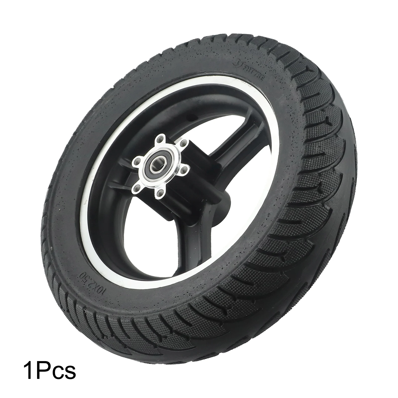 Solid Tire Electric Vehicles Replacement Rubber Spare Parts Tubeless 10X2.50 Wheel 25*6cm Aluminum Alloy Black