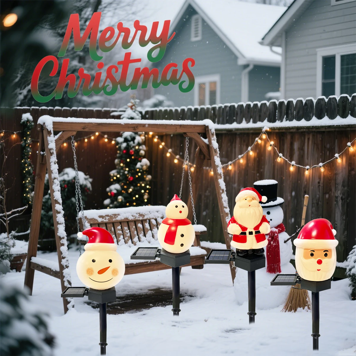 1 قطعة عيد الميلاد ثلج وسانتا كلوز أضواء المسار في الهواء الطلق مقاوم للماء مصابيح إضاءة للمناظر الطبيعية لمسار حديقة ساحة فناء عيد الميلاد ديكور