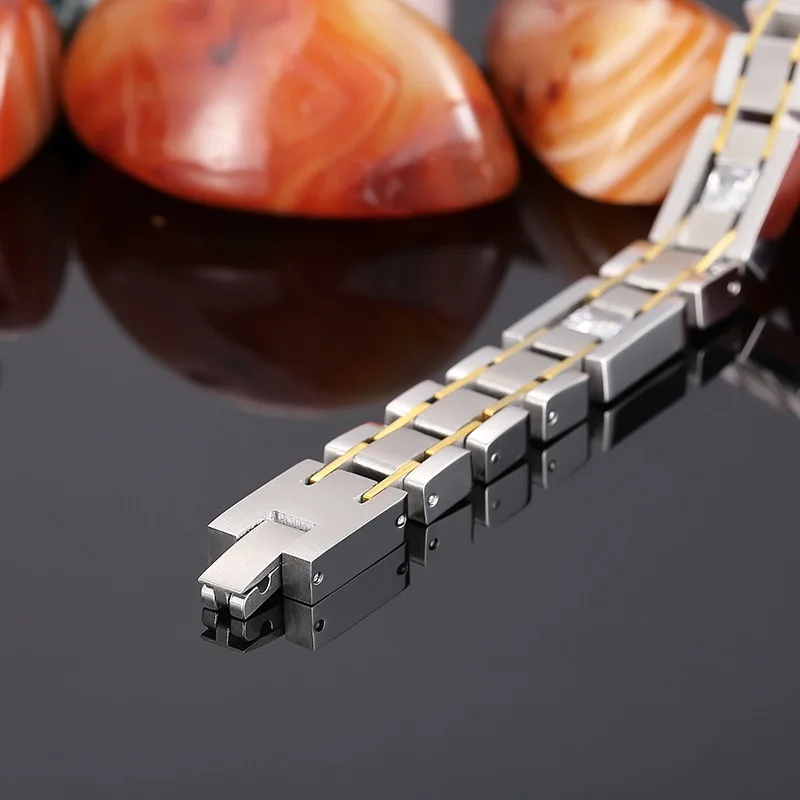 12mm Brushed Bracelet CZ Jewelry Birthday Gifts for Boyfriend Gold Plated Stainless Steel Chain Bracelet for Men Wholesale