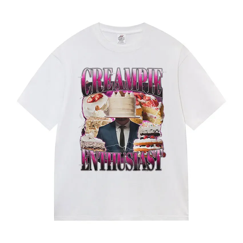 Cream Puff Enthusiast Purple Pink Word Pastry Print Graphic T Shirt Men Women Short Sleeve Crew Neck Loose Fit Polyester Top