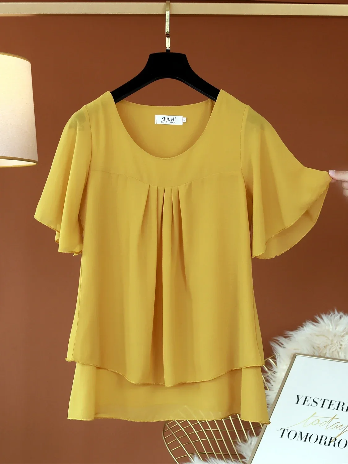 Banerdanni Summer New Fat Mm Short-sleeved Shirt To Cover The Belly Sleeveless Chiffon Shirt To Wear A Large Size Female Blouse