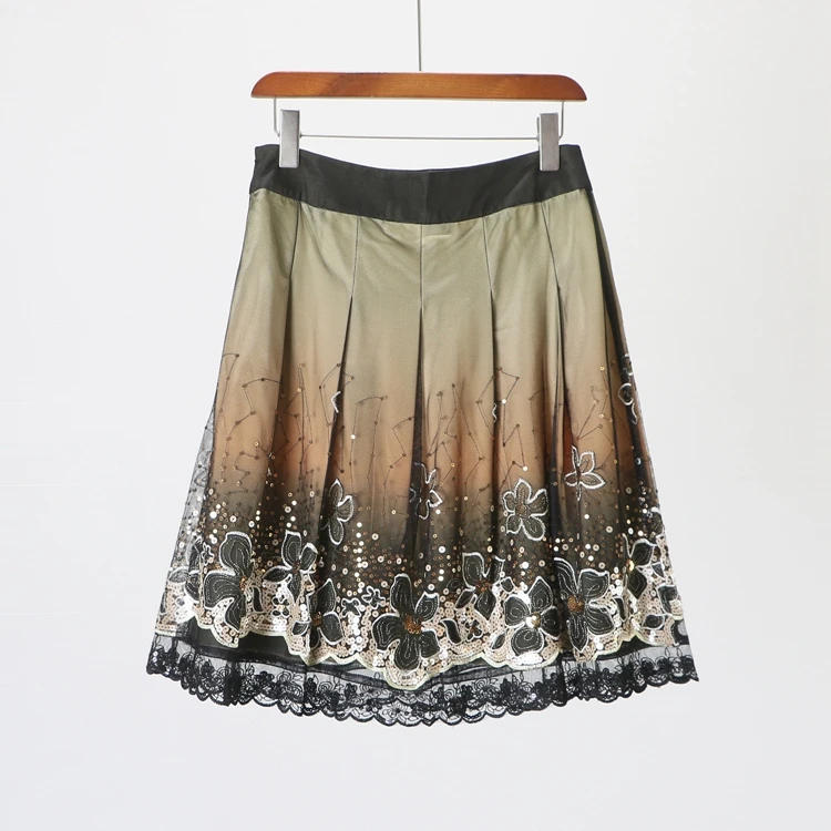 

Loose Embroidered Lace Hem Skirt Versatile Spring Autumn Midi Skirt Dong Zhuu Brand Women's Faion 0N06 f-length Skirts