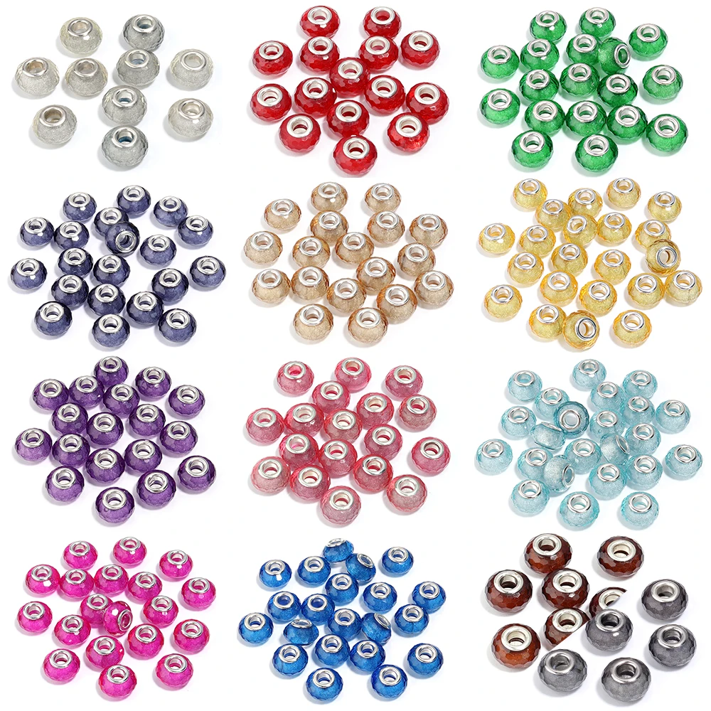 20pcs/lot Resin Faceted Beads 14mm Color Large Hole Spacer Bead for Jewelry Making DIY Bracelet Necklace Charms Accessories