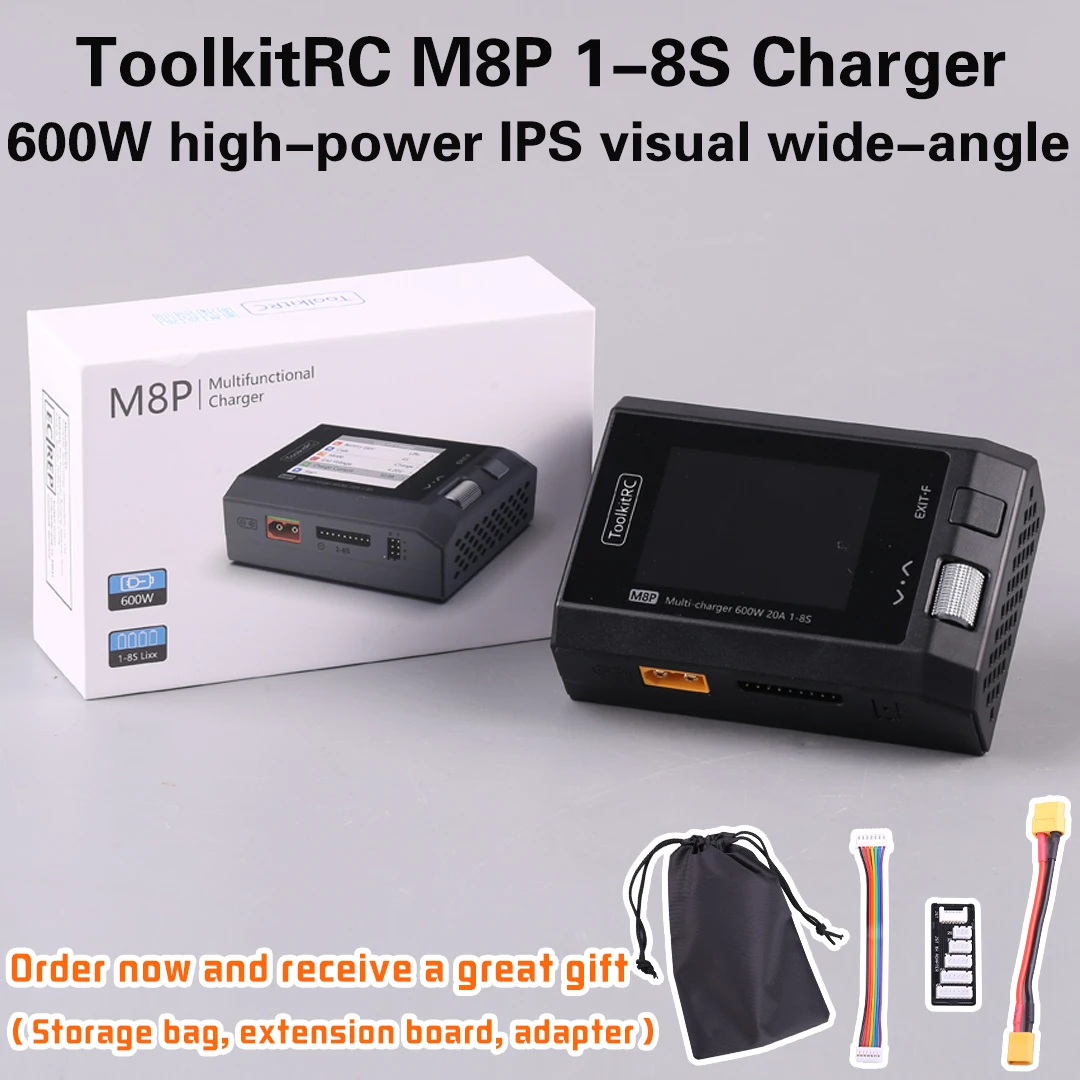 ToolkitRC M8P 600W 20A DC Balance Charger Discharger for 1-8S Lipo Battery Checker ESC Tester Receiver