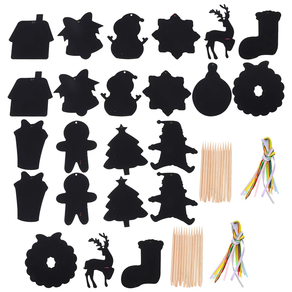 1 مجموعة 1 مجموعة خدش ورقة ديكور معلق عيد الميلاد موضوع Diy بها بنفسك الحرفية عدة ملونة خدش بطاقات عطلة الطرف الديكور عيد الميلاد #5
