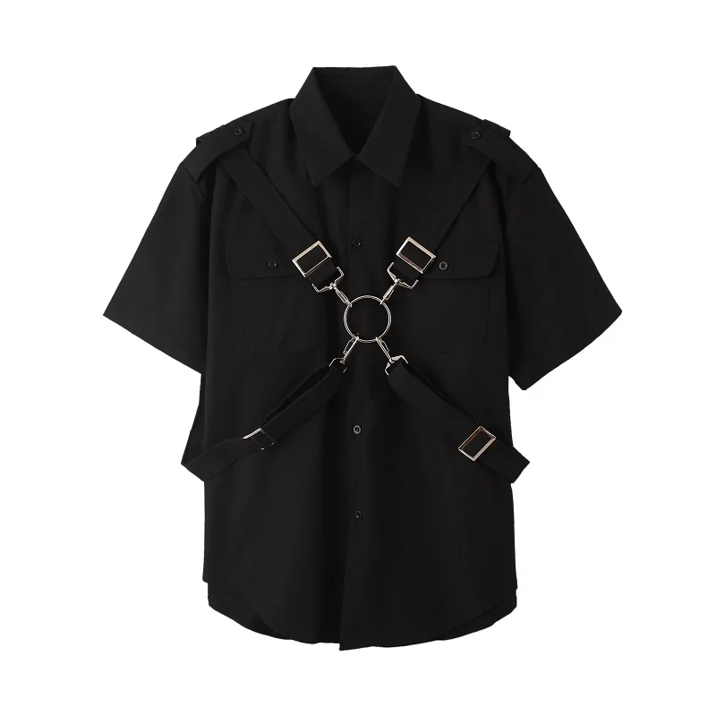 

Dark Mechanical Style Short-Sleeved Shirt Men's Personalized Tie Workwear Half-Sleeved Shirt Trendy Long-Sleeve Shirt T-shirt