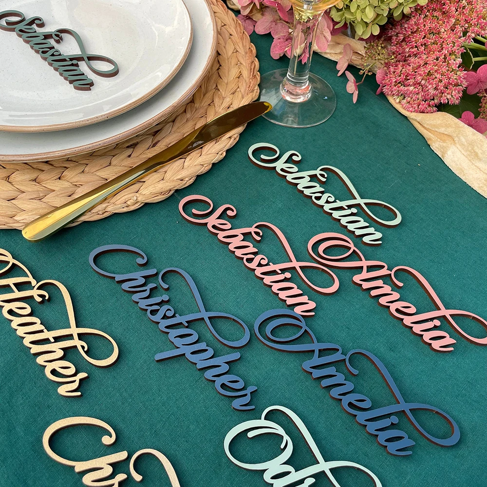20Pcs Personalized Wooden Wedding Place Name Cards Custom Party Decoration Settings Guest Name Tags  Wooden Acrylic Label